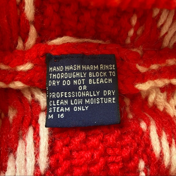 GAP Chunky Knit Wool Red White Sweater Large - Picture 10 of 10